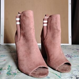 Qupid Pink Peep-Toe Ankle Booties